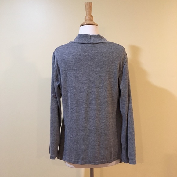 Cowl Neck Rolled Sleeve Wrap Cardigan Sweater Grey - Picture 5 of 6